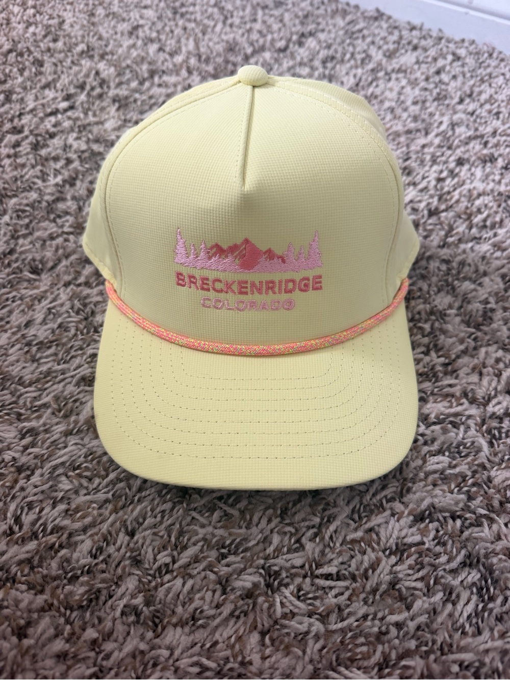 Breckenridge Women's Yellow Trucker Rope Hat with Pink Logo